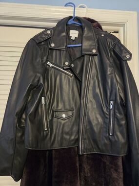 Nine West Black Faux Leather Moto Jacket with Tag